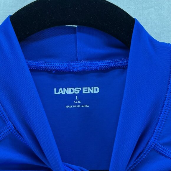 Lands' End Rash Guard Swim Top Youth L Short Sleeve Mock Neck Stretch Royal Blue - Picture 9 of 11